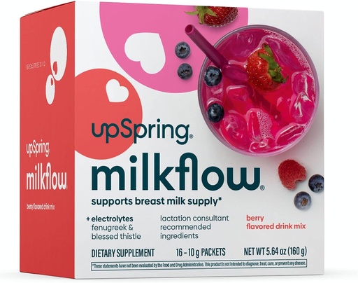 [BRSWYGI6BACAOFDU] UpSpring Milkflow Electrolyte Breastfeeding Supplement Drink Mix with Fenugreek | Berry Flavor | Lactation Supplement to Support Breast Milk Supply & Restore Electrolytes | 16 Drink Mixes