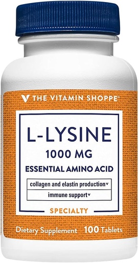 [BRSWIYITPMNWOFY3] La Vitamina Shoppe L-Lysine 1000MG, Aminoácidos Esenciales, Suplemento de Lip Care, apoya la producción de colagen &amp; Elastin, una vez al día (100 Tablets)