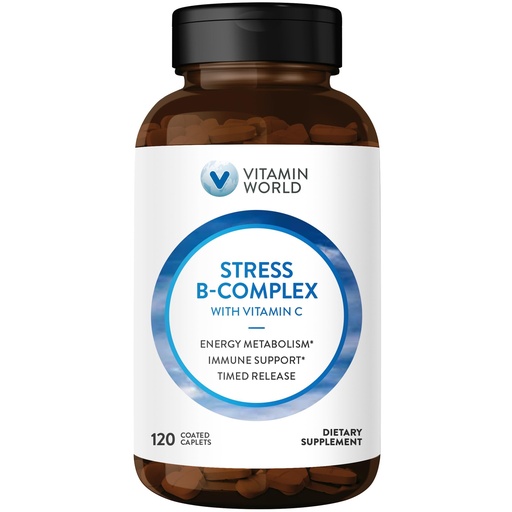 [BRSWGZQ6OJ6AI3DD] Vitamin World Stress Vitamin B Complex with Vitamin C, Timed Release High-Potency Vitamin B6, B12, Niacin, Folate & Biotin for Stress, Energy, Metabolism & Immune Support, Non-GMO, 120 Caplets