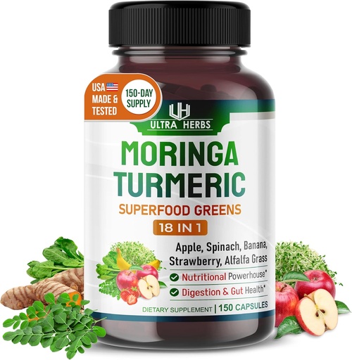 [BRSROGT3B55QKADZ] Superfood Greens 18 IN 1 - with Fruits & Vegetables & Herbs -Moringa, Alfalfa, Apple, Spinatch, Banana, Strawberry- Boost Energy, Immunity and Gut Health (150-day supply (pack of 1))