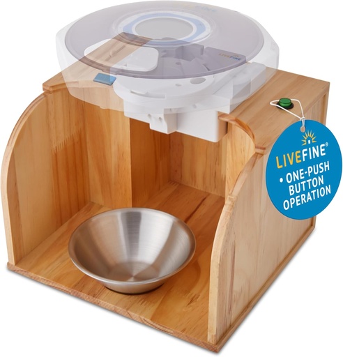 [BRSROCAFDEIGCD3D] LiveFine Pille Dispenser Tipper (Dispenser er ikke inkludert), En-Touch Operasjon, Automatisk Pille Dispensing, Stilfull Wooden Base, Kompatibel med LiveFine og andre ledende modeller