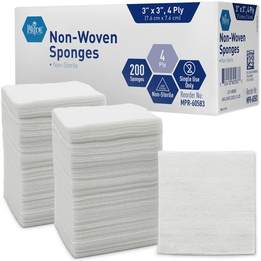 [BRSWYAATA4HQ2EQY] MED PRIDE Non-Woven Gauze Pads,3x3 in,4-Ply,Non-Adherent, 200-Count Pack