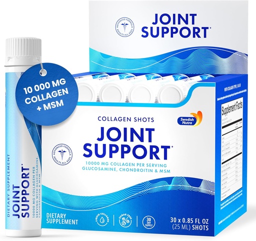 [BRSRAYAZBMJRUEIU] Swedish Nutra - Joint Support 30 Shots I Collagen Type I, II & III I Glucosamine, MSM, Chondroitin, Turmeric I Sugar-Free - 30 Day Supply