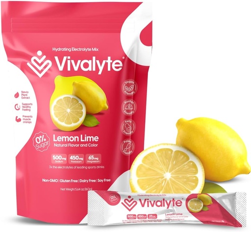 [BRSRAEIOCENRGYL4] Electrolyte Powder No Sugar Stevia Sweetened 100% Natural Hydration Packets - 20 Count | Sodium, Potassium Citrate & Magnesium L-Threonate (5.64, Lemon)