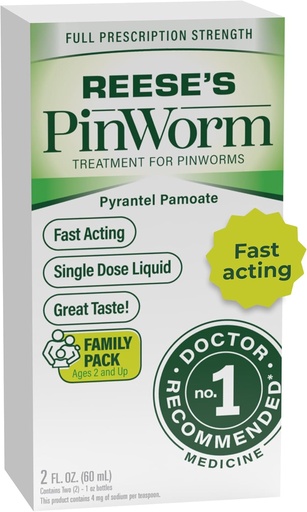 [BRSWIYAFAV4R42DA] REESE je PINWORM Medicine Liquid pre celú rodinu, plná predpísaná sila, 2 Oz, #1 lekár odporúča jednodávkový pyrantel Pamoate Demooler pre dospelých a deti veku 2+, Banana chuť