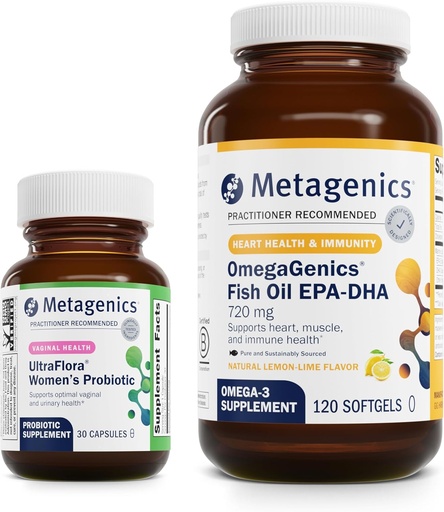 [BRSRAFTRDN4AA2DA] Metagenics Bundle - UltraFlora Women's & OmegaGenics EPA-DHA 720-30 Count of UltraFlora Women's for Vaginal Health - 120 Softgels of EPA-DHA 720 for Heart, Musculoskeletal, Immune Health