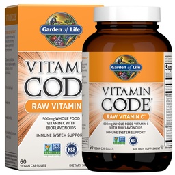 Garden of Life Vitamin Code Raw Vitamin C - 60 Capsules, 500mg Whole Food Vitamin C Capsules + Fruit & Veggie Blend & Probiotics, Supplements for Adults, Vegan, Gluten Free