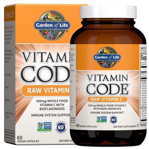 [BRSWIYDROMCGK2Y5] Garden of Life Vitamin Code Raw Vitamin C - 60 Capsules, 500mg Whole Food Vitamin C Capsules + Fruit & Veggie Blend & Probiotics, Supplements for Adults, Vegan, Gluten Free