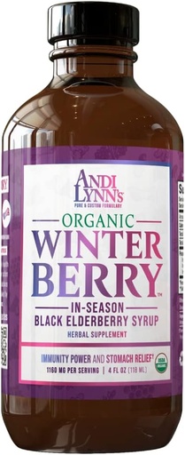 [BRSRMZY7OIBQ2GY2] Andi Lynn's Winterberry Black Elderberry Sirop - Comprend les mûres noires, la cannelle, le gingembre, le miel et le citron - Immune Support pour toute la famille - Bio & Great Tasting Sirop 4oz