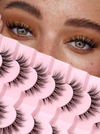 [BRSROCAFBB6GOH3F] Lashes Natural Cat Eye Lashes Wispy Eyelashes 15mm False Eyelashes Wispy Lash Strips 3D Volume Fake Eyelash Thin Cotton Band Soft Eye Lash Pack 7 Pairs Siligli