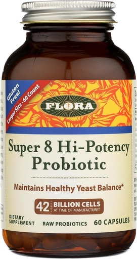 [BRSWI2Q3BMEAMGD4] Flora - Super 8 Hi Potency Probiotics 60 Count - Healthy Yeast Balance & Digestive Health - for Men & Women - 42 Billion CFU, Raw, Gluten Free - Up to 2 Month Supply