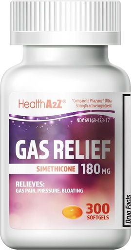 [BRSW2BDROQPBYEYZ] HealthA2Z® Gas Relief Simethicone 180mg | Relieves from Stomach Discomfort and Gas | Anti Flatulence | Relieves Gas Fast (300 Count (Pack of 1))