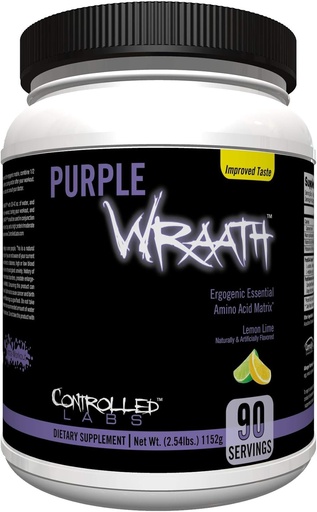 [BRSWYAYDCMDRGFI2] CONTROLLED LABS Purple Wraath, BCAA and EAA Amino Acid Supplement, with Endurance Blend Intra Workout Powder, Optimal Endurance, Focus, and Stamina (Lemon Lime, 90 Servings)