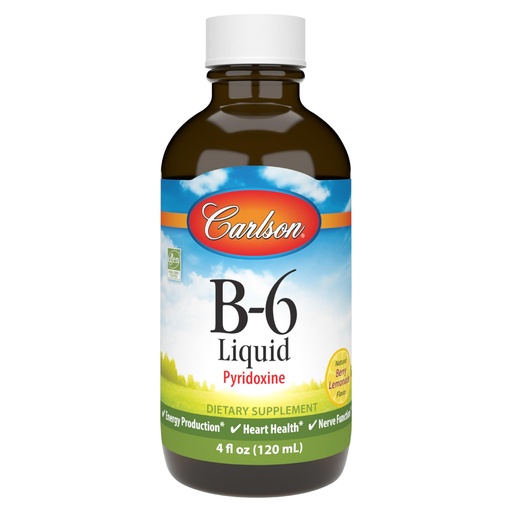 [BRSWGYYCDN7WEFL6] Carlson - B-6 Liquid, Vitamin B-6, Energy Production, Heart Health, Berry Lemonade Flavor, 120 mL (4 Fl Oz)