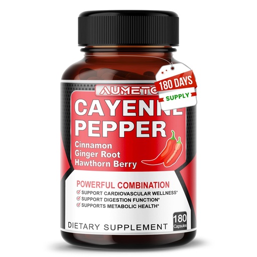 [BRSROHQ5DMFW2GTZ] Cayenne Pepper Capsules with Cinnamon, Ginger Root, Hawthorn Berry, Fennel, Peppermint, Artichoke, Cumin & Black Pepper, 180 Capsules