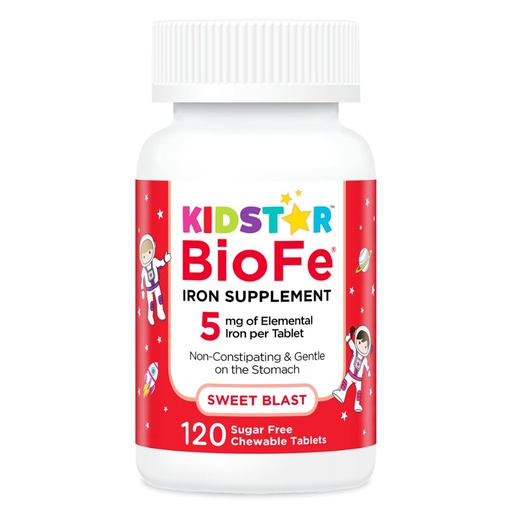 [BRSRAFILA5YWC2D4] KidStar Nutrients BioFe Pure Iron Chewables for Kids & Adults, Sweet Blast, No Sugar, Sweetened with Xylitol, 120 Chewable Tablets