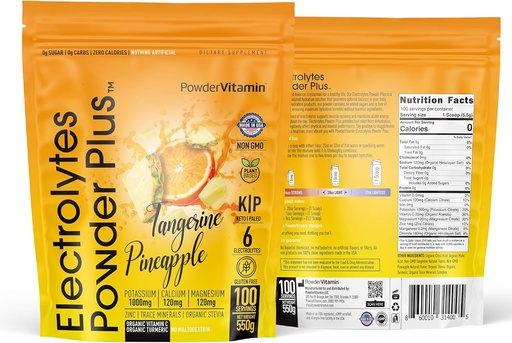 [BRSRO2QFPJ5WYCLJ] TozVitamin Electrolytes Toz Plus (100 Xidmətlər) Tangerine Pineapple Electrolyte Toz Zero Calorie, Keto0Sugar, No Maltodextrin, 1000mg Pium, 120mg Kaloriya, 120mg Mühəndislik Toz