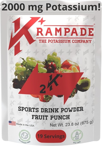 [BRSWGFI2BEDQ42AZ] Krampade Electrolytes Powder Potasu Suplement - 2000 mg K +, > 2X Więcej niż wody kokosowej 124; Cramp Relief and Prevention