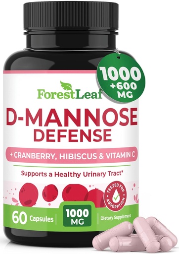 [BRSWYCDRB57GMYL7] ForestLeaf D Mannose 1000mg Capsules - D-Mannose with Cranberry, Hibiscus & VIT C, Urinary Tract Health for Women and Men, Organic DMannose Pills for UTI, Urinary Health & Bladder Support 60 Capsules