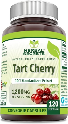 [BRSRO2Q3O4GQYCD3] Herbal Secrets Tart Cherry 10:1 Standardized Extract Supplement | 1200 Mg Per Serving | 120 Veggie Capsules | Non-GMO | Gluten Free | Made in USA (1 Pack, 120 Count)
