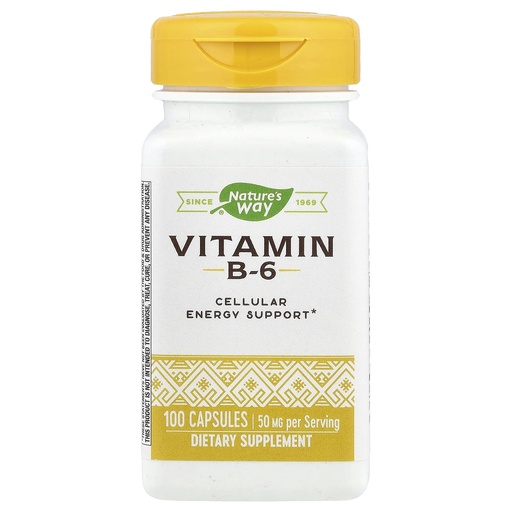 [BRSWIYTYOYIRO2IZ] Nature's Way High Potency Vitamin B-6 Supplement, Cellular Energy Support*, 50 mg per Serving, Gluten Free, 100 Capsules (Packaging May Vary)