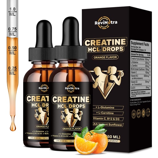 [BRSRAGQ2OINBMAYU] 2 Pack Creatine HCL Liquid Drops for Men & Women, 1500mg Liquid Creatine Hydrochloride, High Absorption, 2 Fl Oz, Sugar-Free Orange Flavor