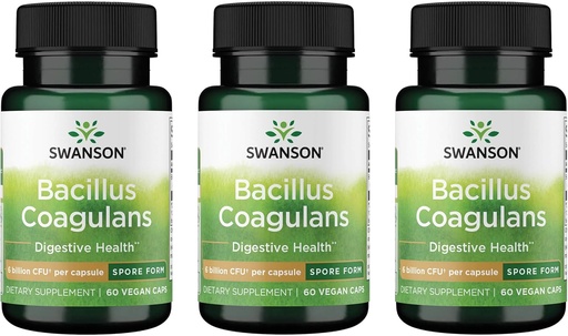 [BRSWGAAPCR7RQ23O] Swanson Bacillus Coagulans - Natural Probiotic Supplement Supporting Digestive Health w/ 6 Billion CFU - May Support GI & Overall Gut Health - (60 Veggie Capsules) 3 Pack