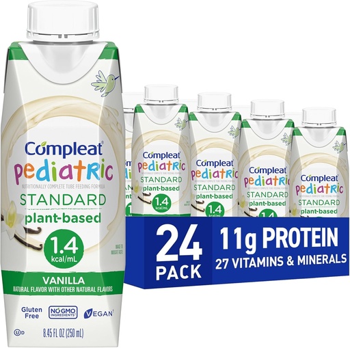 [BRSW2BAQAEDQ4CLZ] Compleat Pediatric Standard 1.4mL, Plant Based Nutritionally Complete Shake, Tube Feeding Formula, Vanilla Flavor, 24 Pack