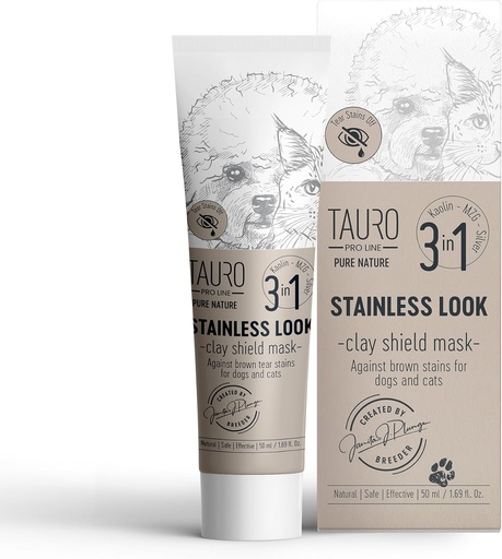 [BRSRMYAHA4PQ2HLH] Tauro Pro Line Clay Tear Stain Remover for Dogs - Shield Mask for Eyes, Ears, Mouth, Gentle Grooming Product for Dogs, Puppy & Cat (Stainless Look - 1.69 Fl Oz)