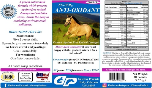 [BRSWEBI7BMIQM3DV] SU-PER Anti-Oxidant Supplement for Horses - Equine Vitamins & Essential Antioxidant Support - Combats Environmental Pollutants & Oxidative Stress - 20 Pounds, 5 Month Supply