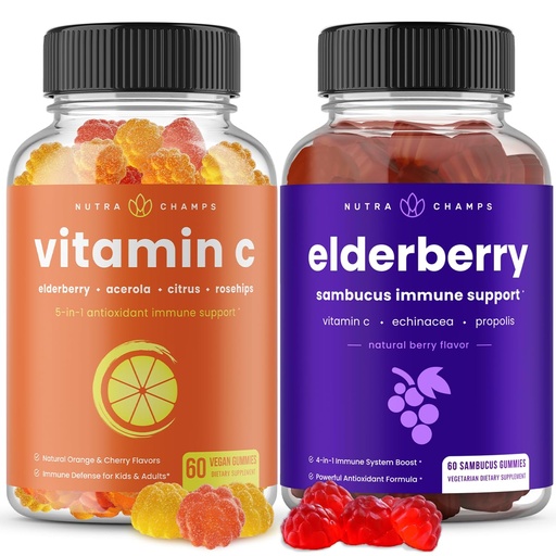 [BRSWYAQZC4FRSALU] NutraChamps (2-Pack) Vitamin C Gummies and Elderberry Gummies Bundle