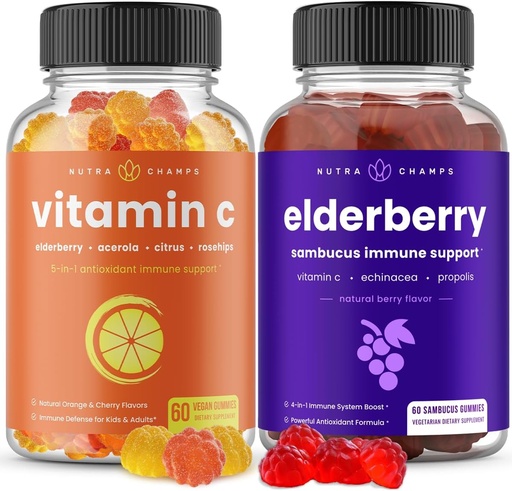 [BRSWYAQZC4FRSALU] NutraChamps (2-pack) vitamine C Gummies en vlierbessen Gummies Bundle