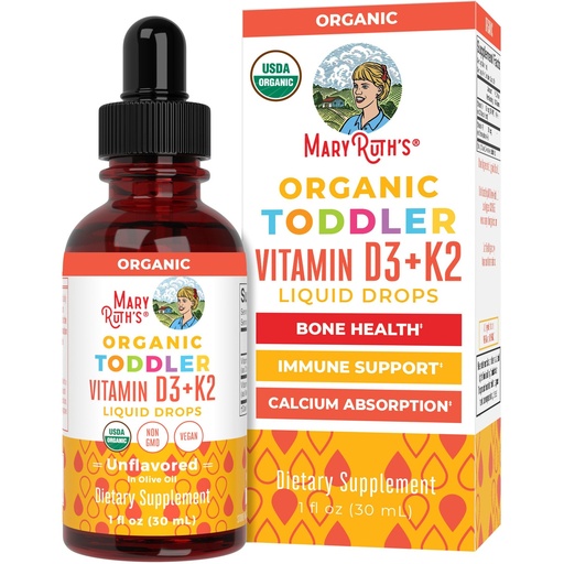 [BRSWYHQ3OIPBYE3A] MARYRUTH'S Organics Vitamin D3 | Vitamin K2 | Vitamin D3 K2 Drops | K2 D3 Vitamin Liquid Supplement for Toddlers | Kids Supplement for Calcium Absorption Strong Bones | Vegan | Gluten Free | 1 Fl Oz