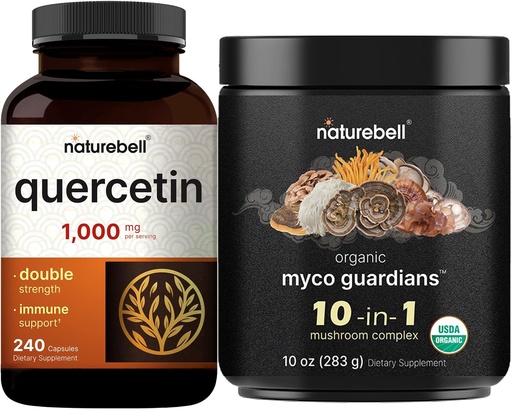 [BRSRAFITAEAW2YA4] NatureBell Quercetin 1000mg Per Serving & 10 in 1 Mushroom Powder, 10oz Bundle Pack | Ultra Strength Quercetin Supplement | Immune Booster & Brain Health Support