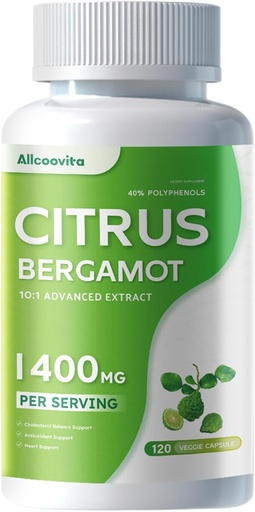 [BRSRAEL4BAIAG3T5] Organic Citrus Bergamot 1400mg, 120 Capsules - Citrus Bergamia - Essential Oil and Citrus Bioflavonoids - Natural Heart Health supplements for Women and Men - Non-GMO Pills
