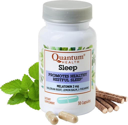 [BRSWIAY6DF4WIDTG] Quantum Health Sleep Melatonin 2mg Healthy Restful Sleep Support Blend with Relaxing Valerian Root, Lemon Balm & L Theanine Daily Mind & Body Well Being for Women & Men - 30 Capsules