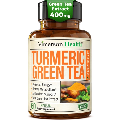 [BRSWGAQKCB5WCYA4] Turmeric Curcumin Supplement with Green Tea Extract (ECGC) & Vitamin C for Joint Health, Energy & Inflammation Balance - Organic Tumeric Curcumin with Black Pepper - Gluten-Free, Non-GMO - 60 Capsules