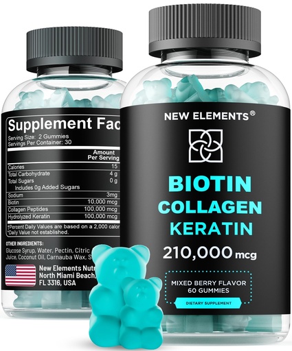 [BRSRMBI7BZYAIHLD] Biotin Gummies with Keratin & Collagen Peptides - Advanced Supplement for Hair Growth Treatment for Men & Women Hair Skin and Nails Vitamins – Biotin 10000mcg | Keratin 100000mcg | Collagen 100000mcg