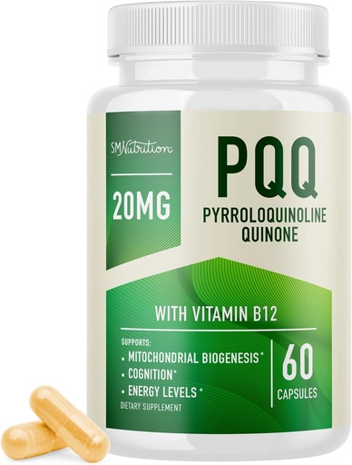 [BRSROEIPO4MWY2D2] PQQ Supplement 20mg | Mitochondrial Biogenesis & Energy Optimizer With CoQ10 & Vitamin B12 | Supports Brain Health & Mitochondria Production | Ultra PQQ Formula | Vegan, Gluten-Free | 60 Capsules