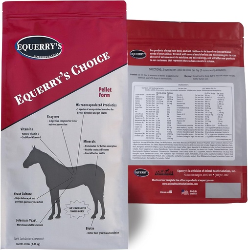 [BRSWICQQAF6RACDI] Equerry's Choice Horse Pellets - Complete Nutritional Supplement | Digestive Enzymes | Chelated Vitamins and Minerals | Horse Supplements | 20 lb