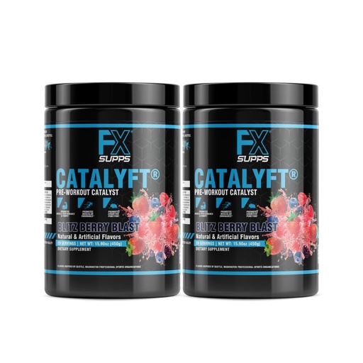 [BRSW2BAQAR4G2YI3] FXSUPPS Catalyft Pre-Workout Powder Drink for Men & Women Blitz Berry Blast Mix with Creatine, Caffeine & Beta-Alanine | Best for Energy Pump, Muscle Gain & Focus, 40 Servings (2-Pack)