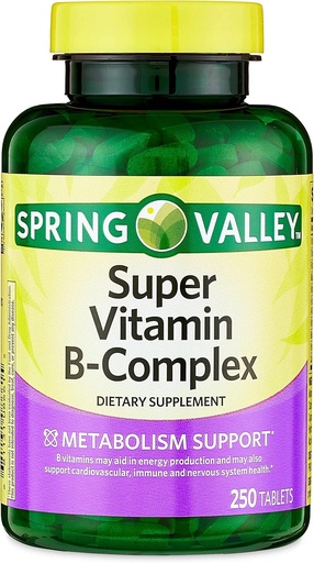 [BRSROZ33DEGWY3QY] Konvergencia Spring Valley Super Vitamin B- Complex tabletta Diétás kiegészítés, 250 CountMetabolizmus támogatás * Diétás kiegészítés