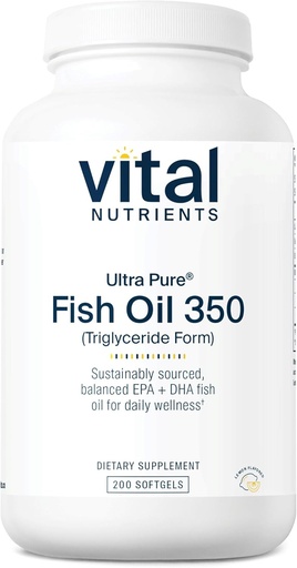 [BRSWIYAKBV6B4CTK] Vital Nutrients Ultra Pure® Fish Oil 350 | Supports Heart, Brain, & Immune Health* | Sustainably Sourced EPA & DHA Omega-3 Fatty Acid | Lemon Flavor | Gluten, Dairy, Soy Free | 200 Softgels