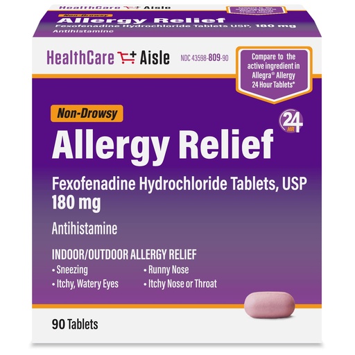 [BRSWGGQNOV6RA3LK] HealthCareAisle Allergy Relief - Fexofenadine Hydrochloride Tablets USP, 180 mg, 90 Tablets, Allergy Medication, Non-Drowsy 24-Hour Relief