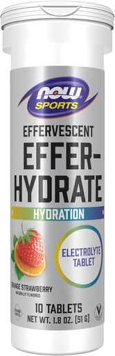 [BRSWYYAZOV7GGELO] NOW Foods Sports Nutrition, Effervescent Effer-Hydrate, Electrolyte Допълнение, Възстановяване *, портокалови ягоди, 10 таблетки