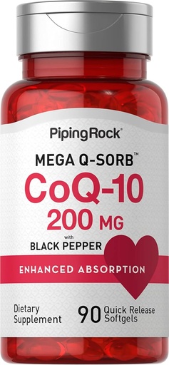[BRSWIFDQAYIR4G3C] Piping Rock CoQ10 200mg Softgels - 90 count | supplement for Women and Men | with Black Pepper Extract , Non-GMO, Gluten Free