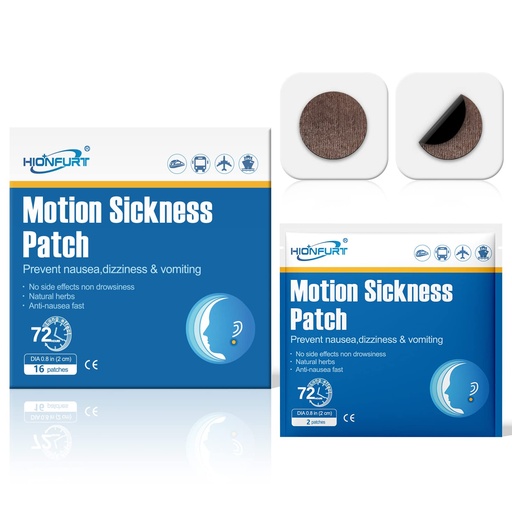 [BRSRMFA7DMNRMHL3] Hionfurt 16ct Motion Sickness Patches – Sea Sickness Patches for Cruise, Car, Airplane, and Other Travel – Non-Drowsy, Effective, Lasts 72 Hours