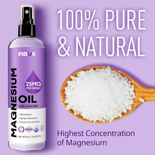 [BRSROCY2DJ7GCEQU] Fidus 100% Puro de magnesio Spray con Lavender - Big 8 fl oz Cloro de magnesio tópico para pés, Spray de magnesio orgánico natural do antigo Zechstein Seven Seabed Minerals