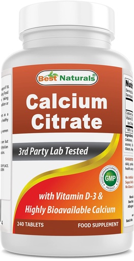 [BRSWIGQGAQPB4ALU] Best Naturals Calcium Citrate with Vitamin D-3 240 Tablets (240 Count (Pack of 1))