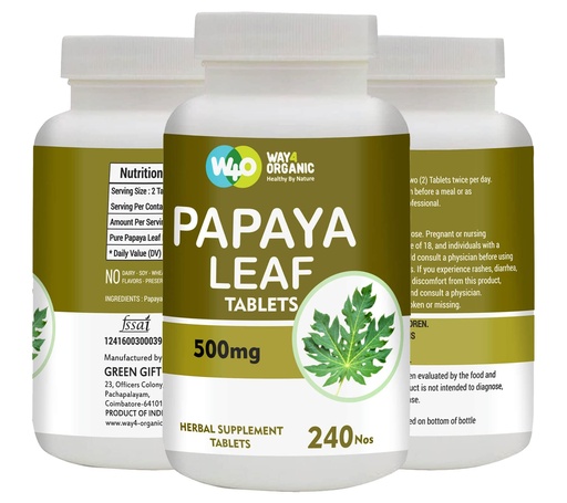 [BRSW2CYYA4HAEETO] Papaya Leaf Extract Capsules (Tablets) - 500 mg 240 Pills, Supports Platelet Immunity & Digestion - 60 Days Supply